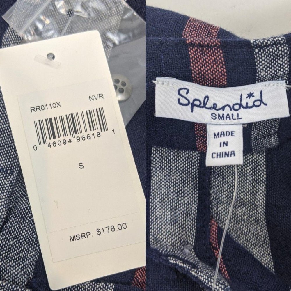 Splendid Linen Striped Jumpsuit NEW NWT S Blue - Picture 9 of 11